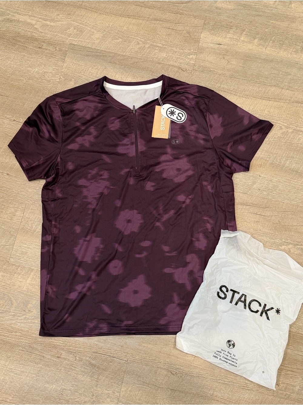 NWT Men’s Flowstate Zip Tee - Deep Purple Floral